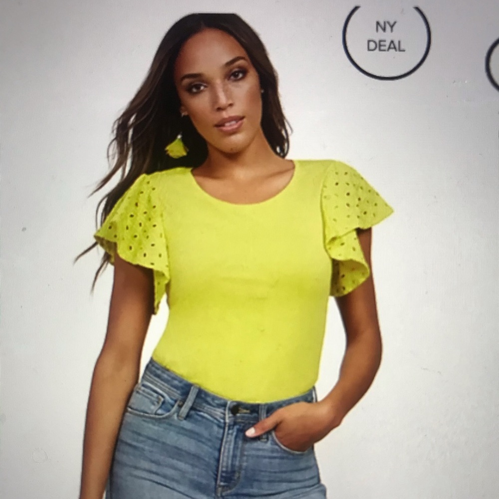 New York and Company Flutter Sleeve Shirt Yellow